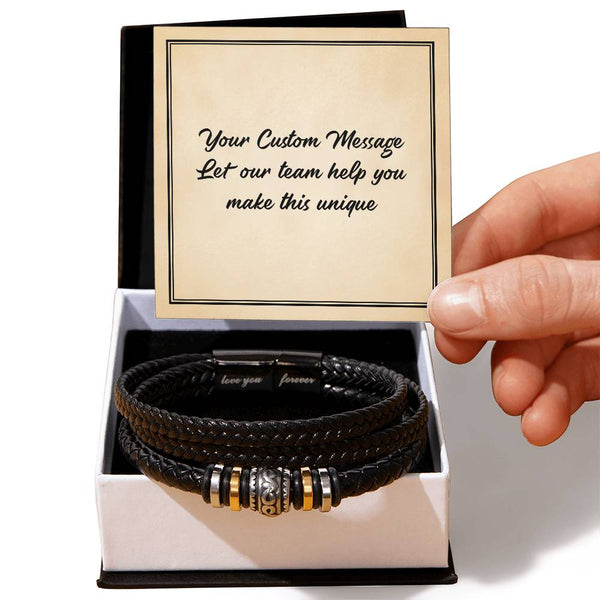 Personalized Gifts for Man, Forever Love Leather Bracelet W/ Custom Message Card