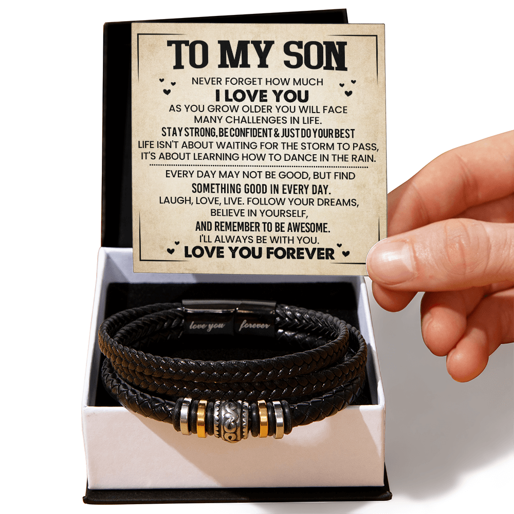 To My Son Bracelet Always Remember, Men Birthday Bracelet for Son from Mom with Message