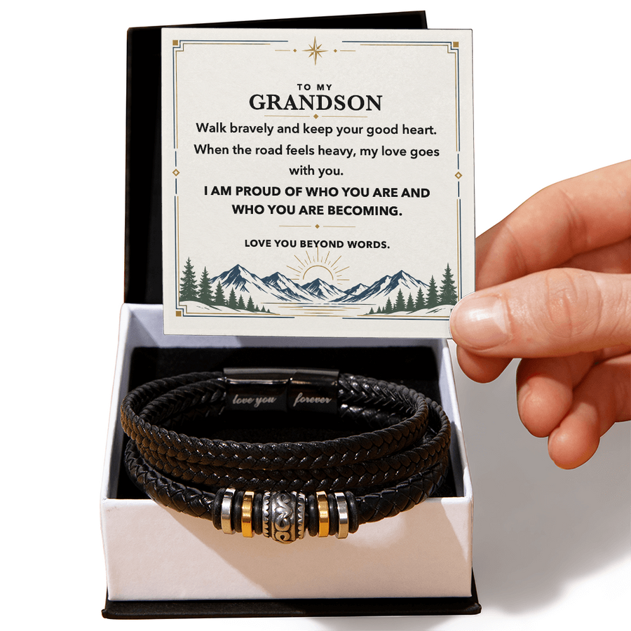 To My Grandson Bracelet Gift - Walk With Courage, Lead With Kindness