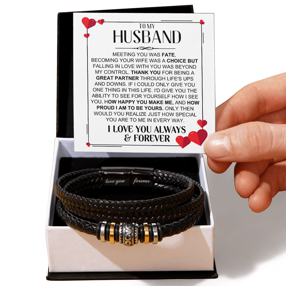 To My Husband Birthday Gifts, Love You Forever Engraved Leather Bracelet for Men, To My Man Gift