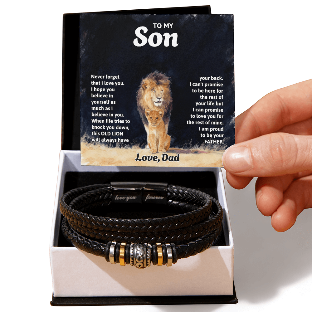To My Son Braided Leather Bracelet, Love You Forever Bracelet for Son with Message Card