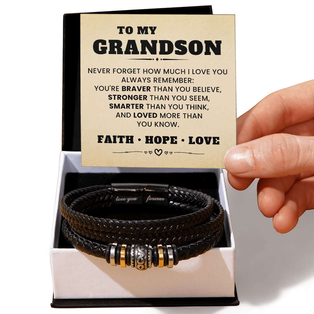 To My Grandson Love You Forever Leather Bracelet Gift for Birthday, Christmas, Graduation