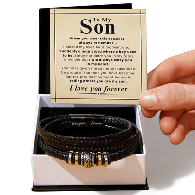 Load image into Gallery viewer, Gift for Son – Braided Leather Bracelet with Love You Forever Message, Infinity Symbol
