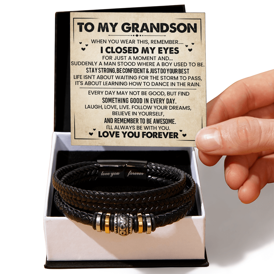 To My Grandson Bracelet, Meaningful Gift from Nana, Leather Bracelet for Grandson from Grandparents