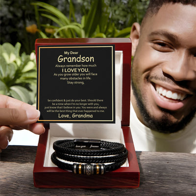 Load image into Gallery viewer, To My Grandson Leather Bracelet – Birthday, Christmas, Graduation Gift with Love Message
