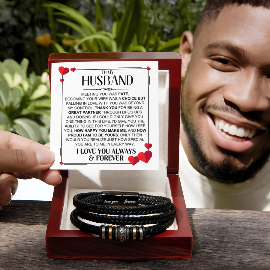 To My Husband Birthday Gifts, Love You Forever Engraved Leather Bracelet for Men, To My Man Gift