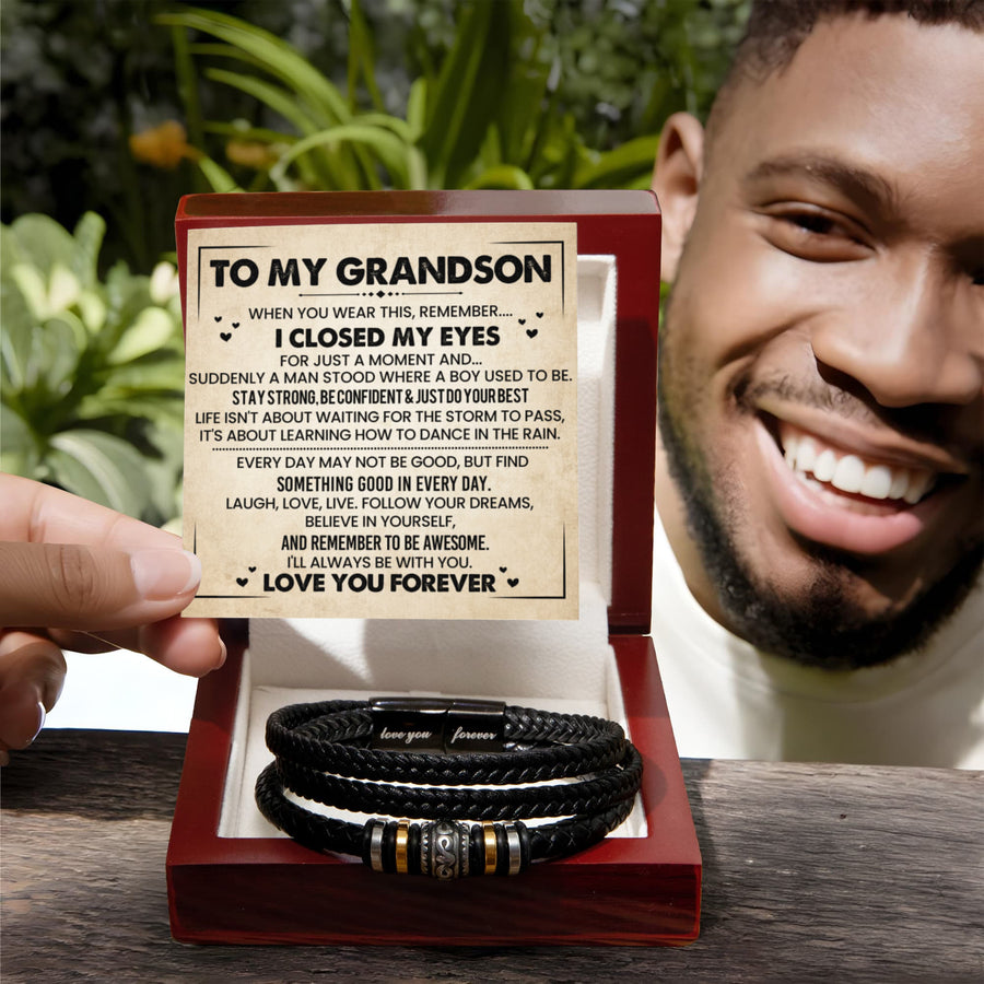 To My Grandson Bracelet, Meaningful Gift from Nana, Leather Bracelet for Grandson from Grandparents