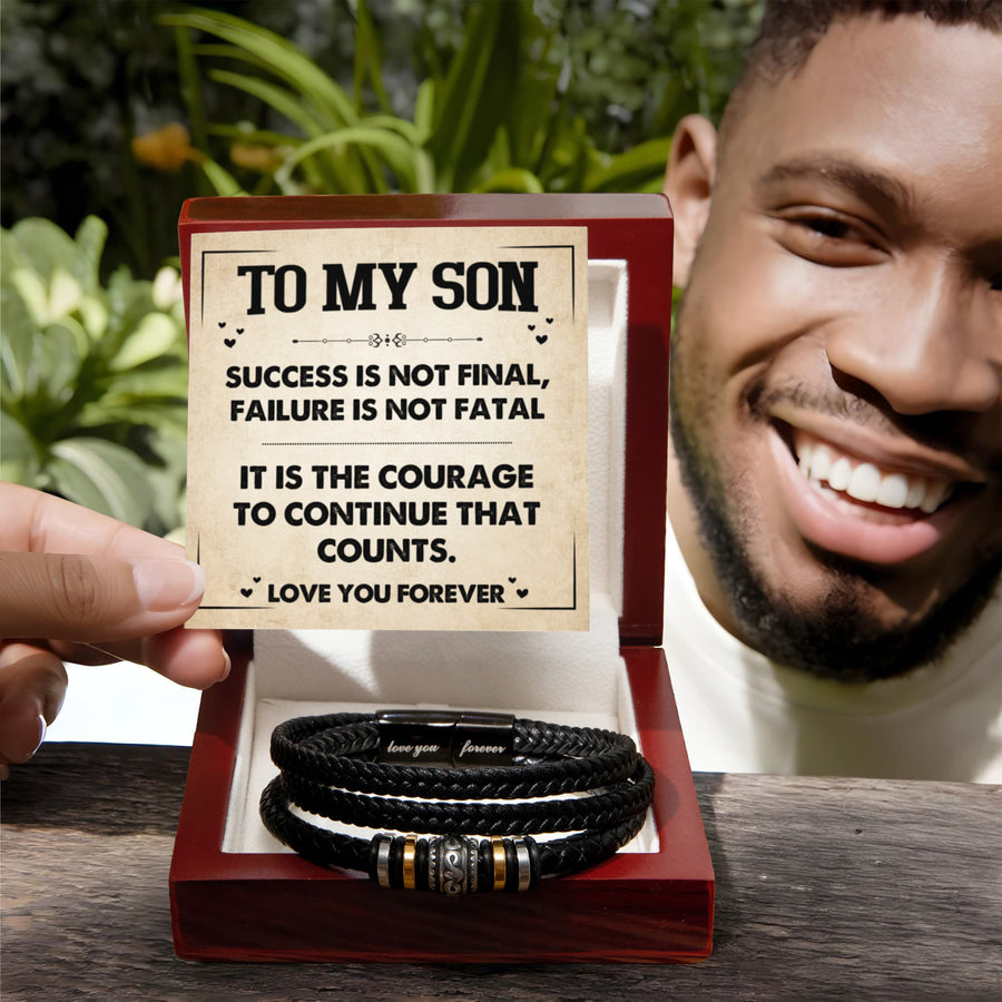 To My Son Courage Bracelet from Mom Dad, Success Is Not Final, Christmas Birthday Graduation Gift