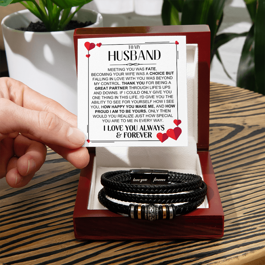 To My Husband Birthday Gifts, Love You Forever Engraved Leather Bracelet for Men, To My Man Gift