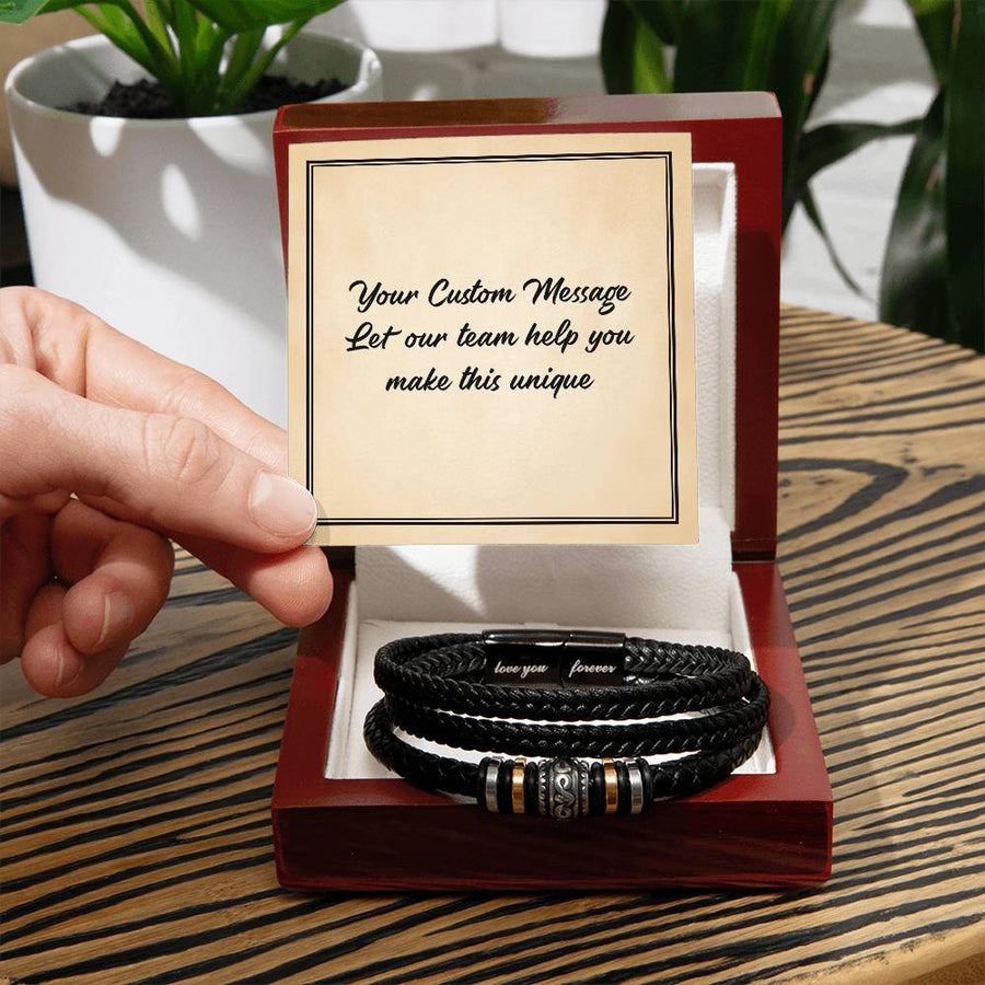 Personalized Gifts for Man, Forever Love Leather Bracelet W/ Custom Message Card