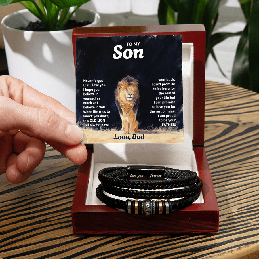 To My Son Braided Leather Bracelet, Love You Forever Bracelet for Son with Message Card