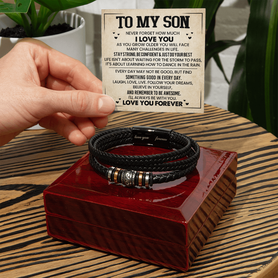 To My Son Bracelet Always Remember, Men Birthday Bracelet for Son from Mom with Message