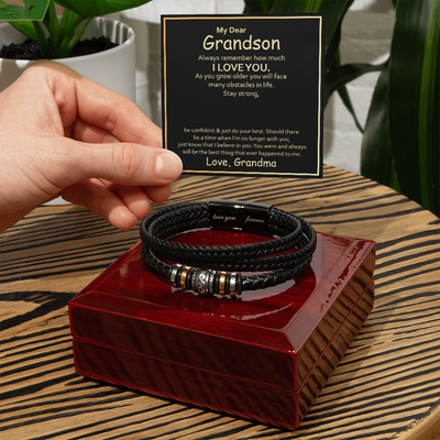 Load image into Gallery viewer, To My Grandson Leather Bracelet – Birthday, Christmas, Graduation Gift with Love Message
