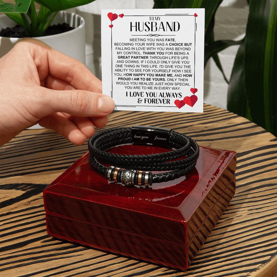 To My Husband Birthday Gifts, Love You Forever Engraved Leather Bracelet for Men, To My Man Gift