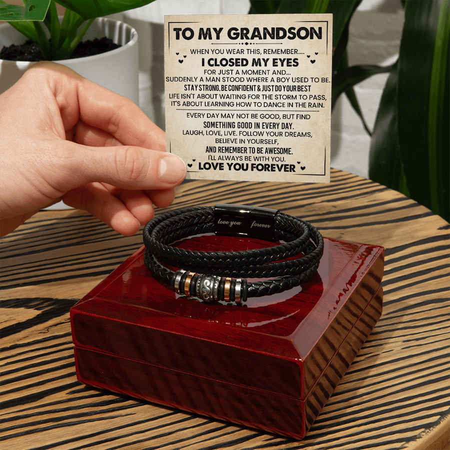 To My Grandson Bracelet, Meaningful Gift from Nana, Leather Bracelet for Grandson from Grandparents