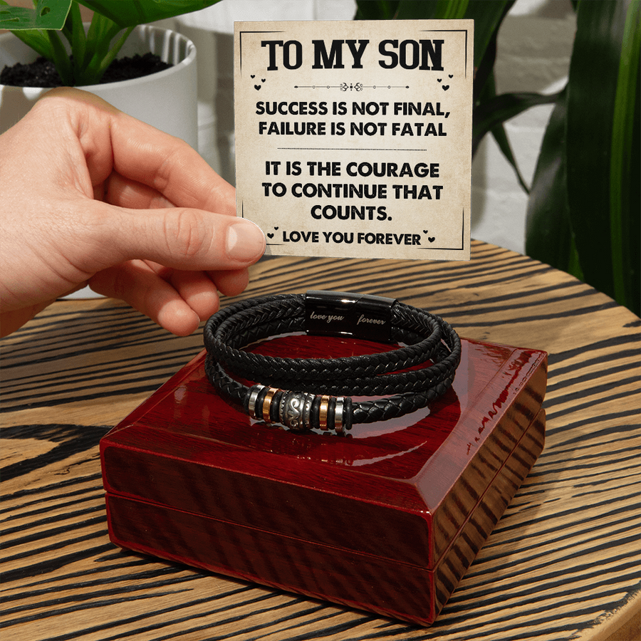 To My Son Courage Bracelet from Mom Dad, Success Is Not Final, Christmas Birthday Graduation Gift