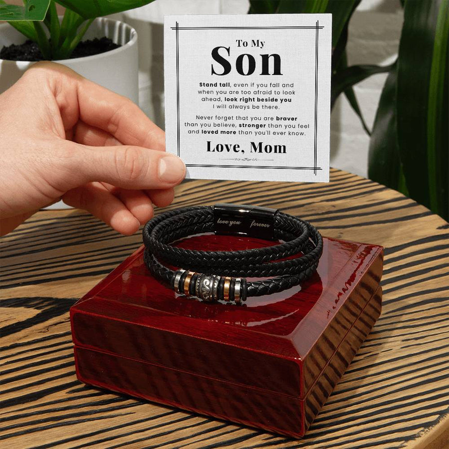To My Son Bracelet from Mom and Dad Always Remember Leather, Birthday Day Gifts for Son from Mother