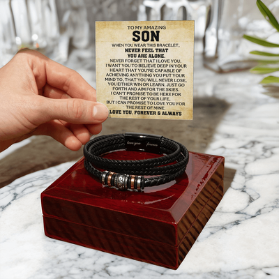 Load image into Gallery viewer, To My Son Bracelet – Love You Forever Engraved Braided Leather Bracelet Gift for Men
