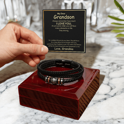 Load image into Gallery viewer, To My Grandson Leather Bracelet – Birthday, Christmas, Graduation Gift with Love Message
