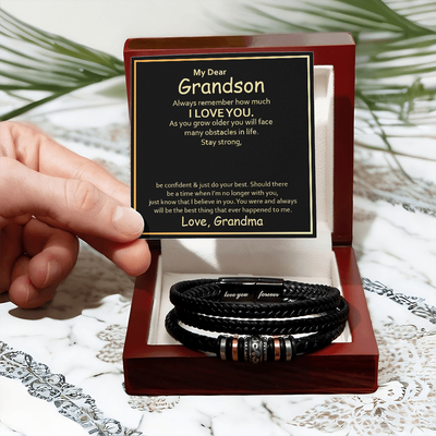 Load image into Gallery viewer, To My Grandson Leather Bracelet – Birthday, Christmas, Graduation Gift with Love Message
