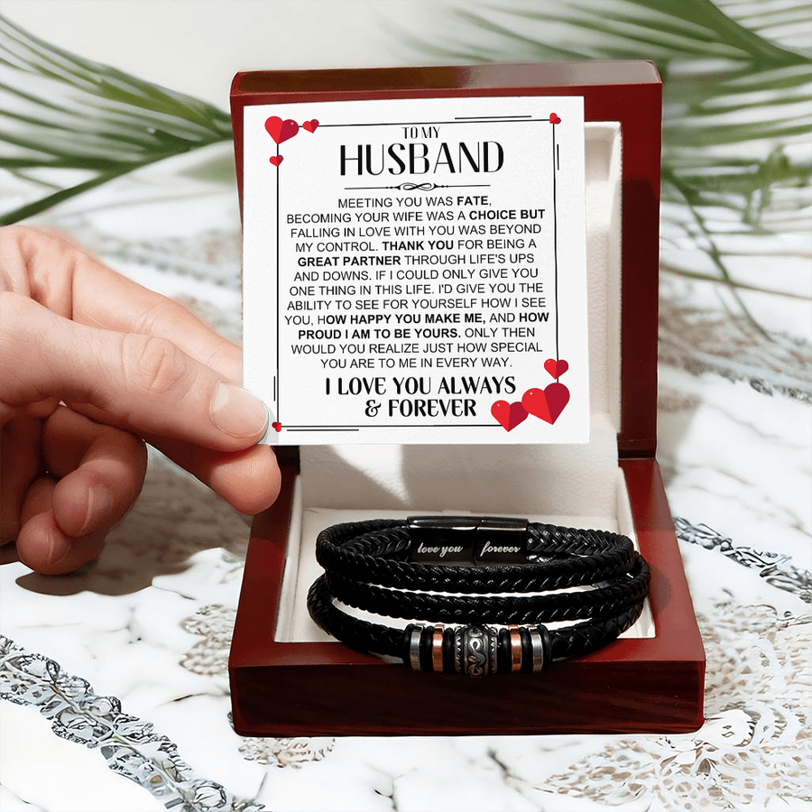 To My Husband Birthday Gifts, Love You Forever Engraved Leather Bracelet for Men, To My Man Gift