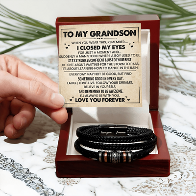 Load image into Gallery viewer, To My Grandson Bracelet, Meaningful Gift from Nana, Leather Bracelet for Grandson from Grandparents
