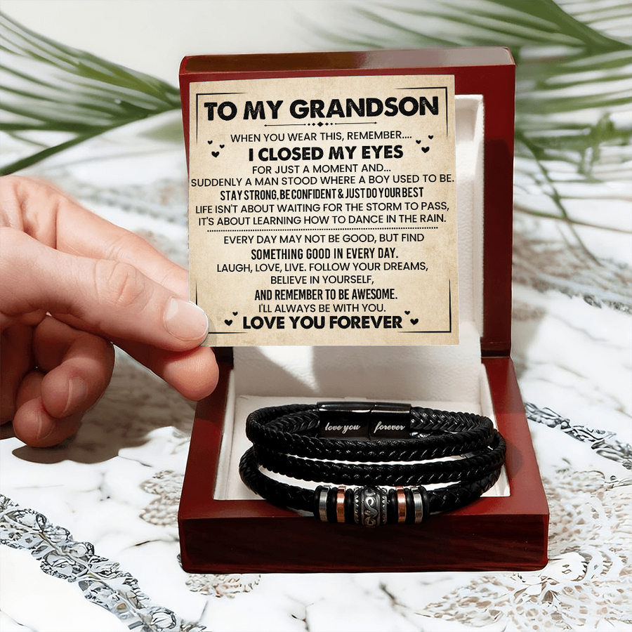 To My Grandson Bracelet, Meaningful Gift from Nana, Leather Bracelet for Grandson from Grandparents