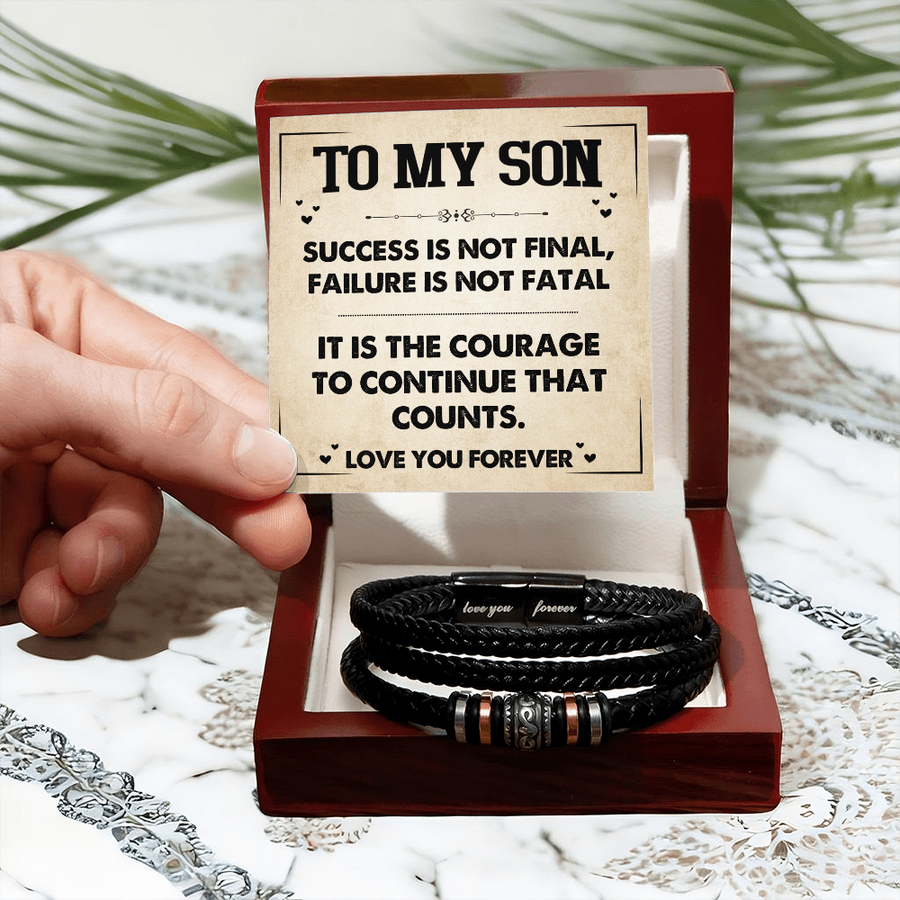 To My Son Courage Bracelet from Mom Dad, Success Is Not Final, Christmas Birthday Graduation Gift