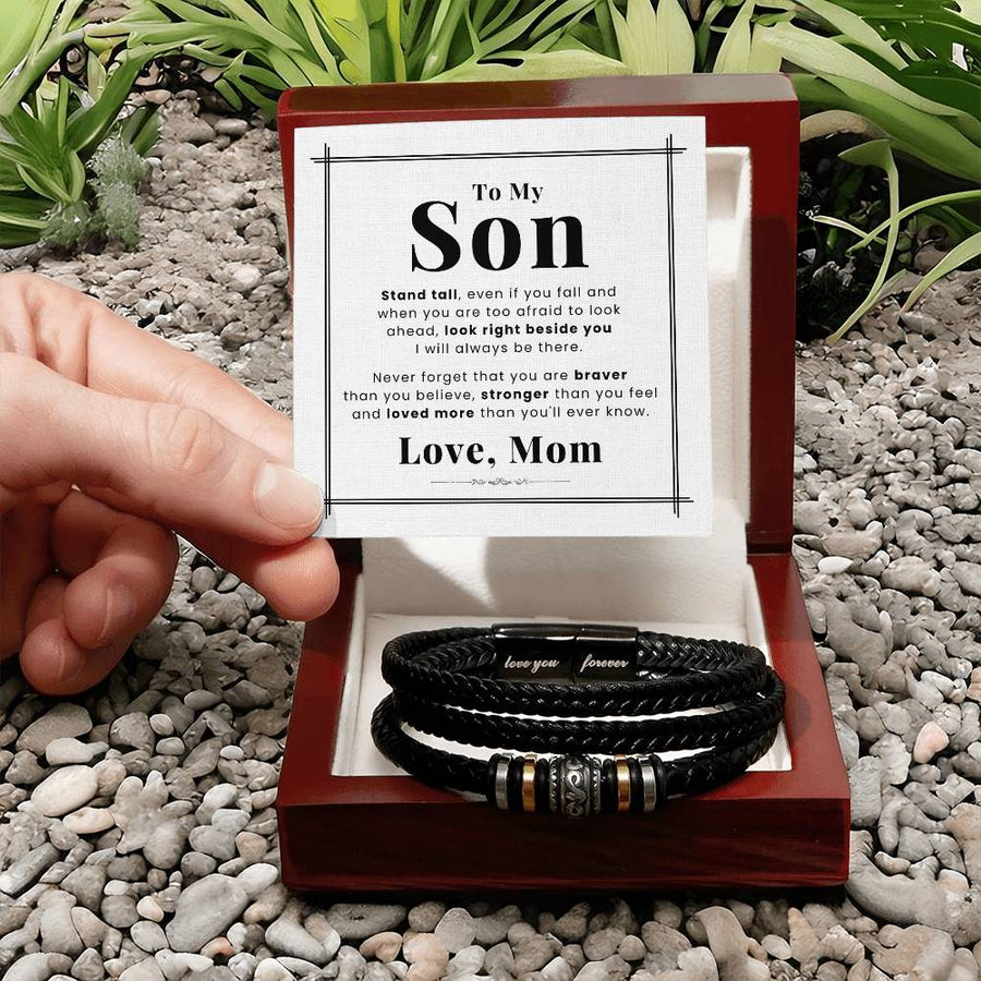 To My Son Bracelet from Mom and Dad Always Remember Leather, Birthday Day Gifts for Son from Mother