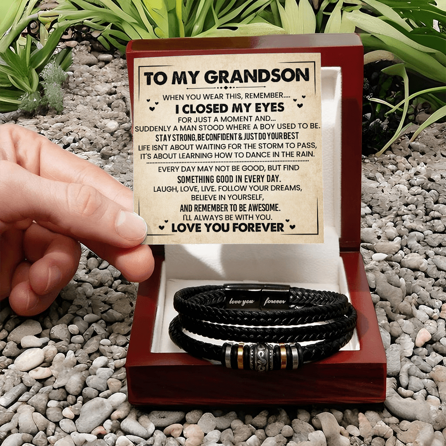 To My Grandson Bracelet, Meaningful Gift from Nana, Leather Bracelet for Grandson from Grandparents