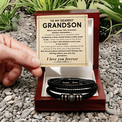 Load image into Gallery viewer, Gift for Grandson – Braided Leather Bracelet with Love You Forever Message, Infinity Symbol
