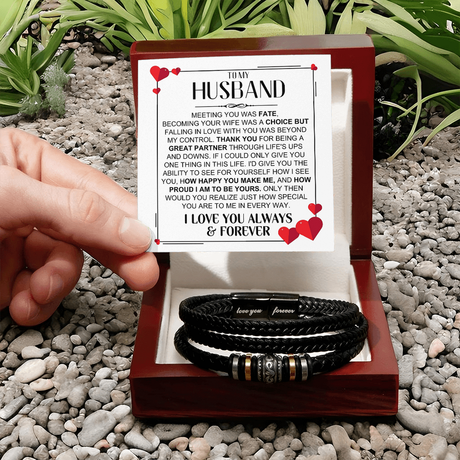 To My Husband Birthday Gifts, Love You Forever Engraved Leather Bracelet for Men, To My Man Gift