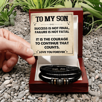 Load image into Gallery viewer, To My Son Courage Bracelet from Mom Dad, Success Is Not Final, Christmas Birthday Graduation Gift

