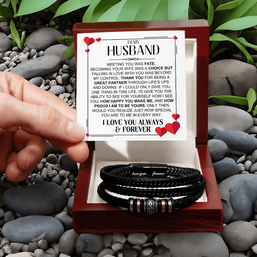 To My Husband Birthday Gifts, Love You Forever Engraved Leather Bracelet for Men, To My Man Gift