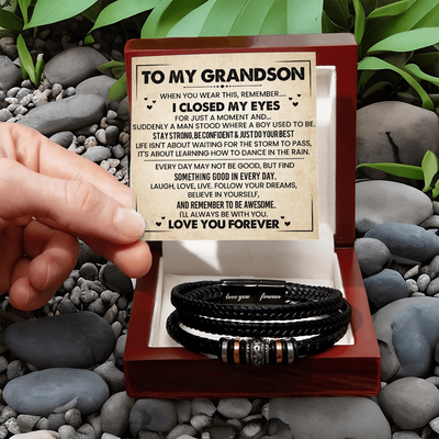 Load image into Gallery viewer, To My Grandson Bracelet, Meaningful Gift from Nana, Leather Bracelet for Grandson from Grandparents
