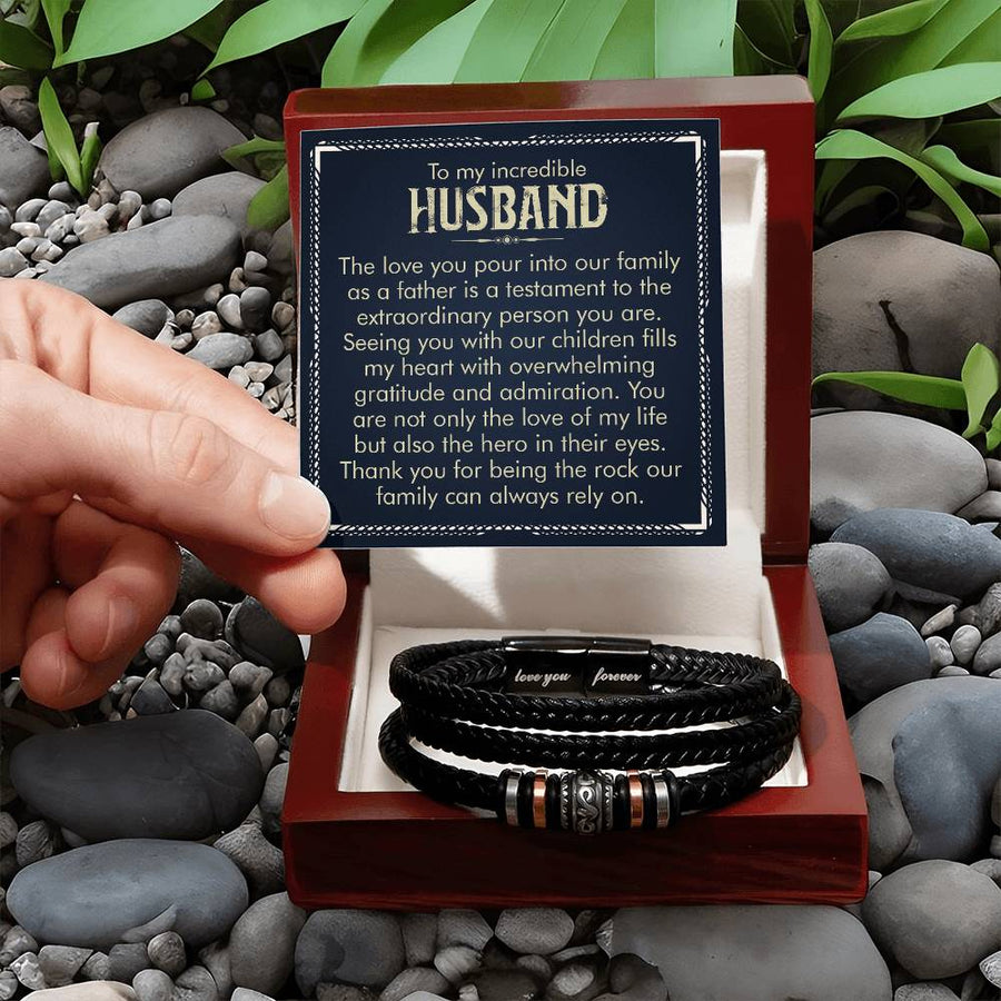 To My Husband Bracelet from Wife, Thank You for Being the Rock Our Family Can Always Rely On