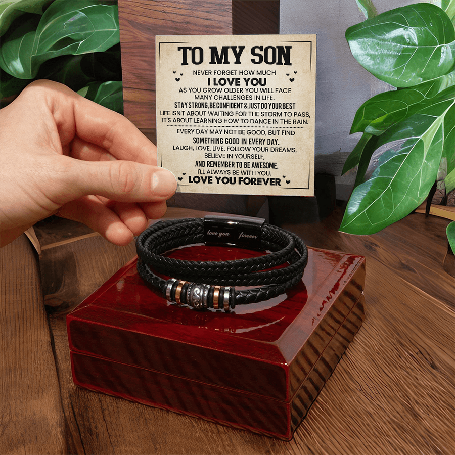 To My Son Bracelet Always Remember, Men Birthday Bracelet for Son from Mom with Message