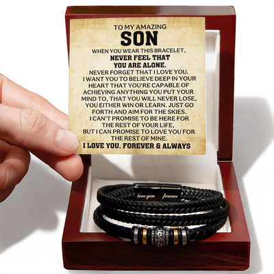 Load image into Gallery viewer, To My Son Bracelet – Love You Forever Engraved Braided Leather Bracelet Gift for Men
