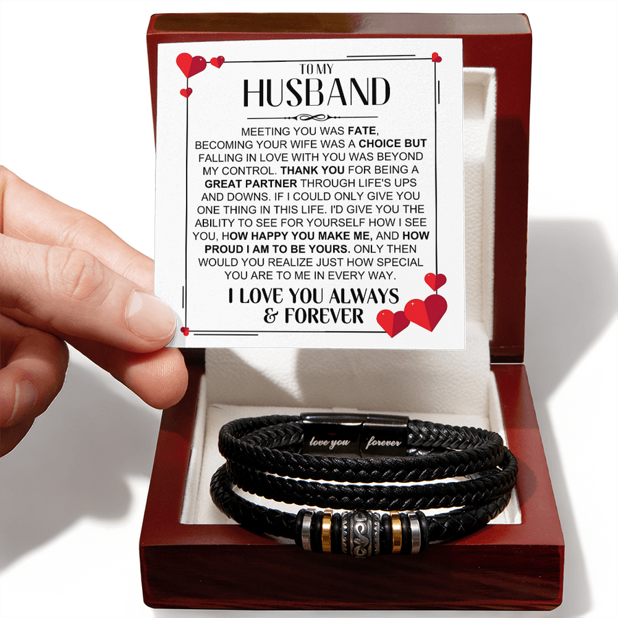 To My Husband Birthday Gifts, Love You Forever Engraved Leather Bracelet for Men, To My Man Gift