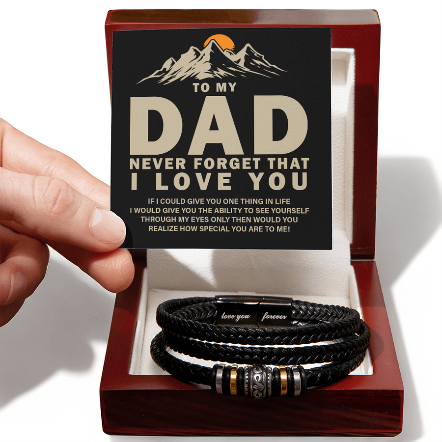 To My Dad Bracelet Gift – Never Forget I Love You, Birthday Gift from Son or Daughter to Father
