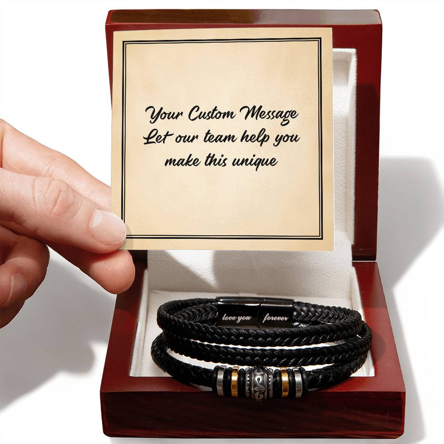 Personalized Gifts for Man, Forever Love Leather Bracelet W/ Custom Message Card