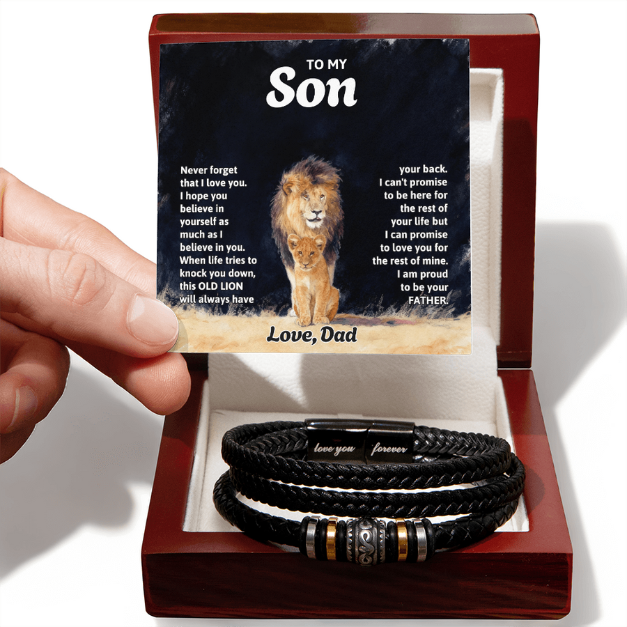 To My Son Braided Leather Bracelet, Love You Forever Bracelet for Son with Message Card