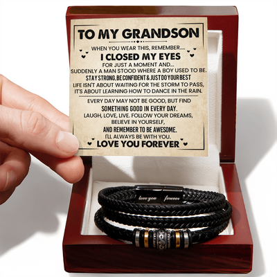 Load image into Gallery viewer, To My Grandson Bracelet, Meaningful Gift from Nana, Leather Bracelet for Grandson from Grandparents
