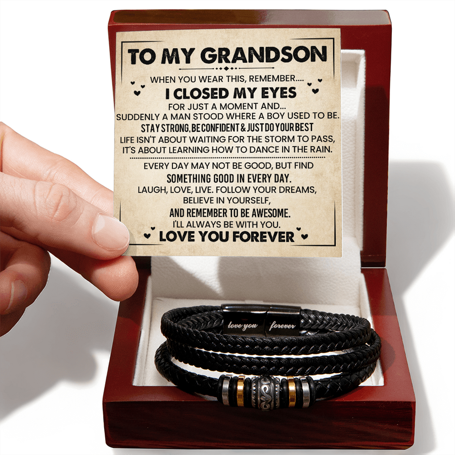To My Grandson Bracelet, Meaningful Gift from Nana, Leather Bracelet for Grandson from Grandparents