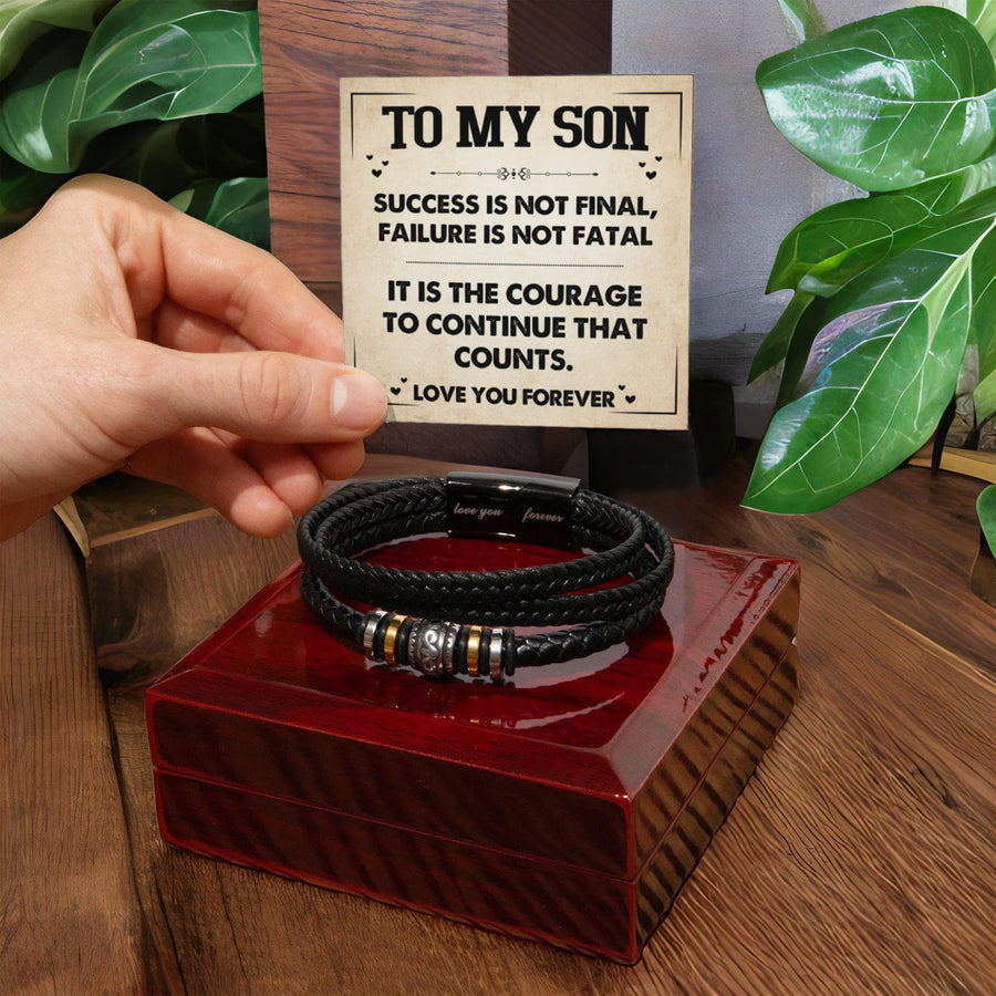 To My Son Courage Bracelet from Mom Dad, Success Is Not Final, Christmas Birthday Graduation Gift