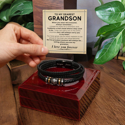 Load image into Gallery viewer, Gift for Grandson – Braided Leather Bracelet with Love You Forever Message, Infinity Symbol
