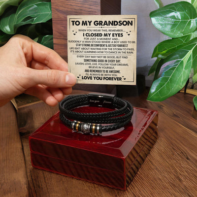 Load image into Gallery viewer, To My Grandson Bracelet, Meaningful Gift from Nana, Leather Bracelet for Grandson from Grandparents
