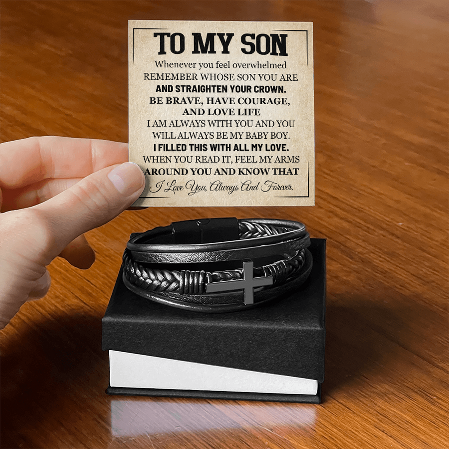 Mother to Son Leather Bracelet, Men Birthday Bracelet for Son from Mom and Dad