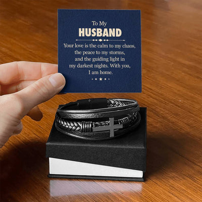 Load image into Gallery viewer, To My Husband Men&amp;#39;s Cross Bracelet - Your Love Is the Calm to My Chaos
