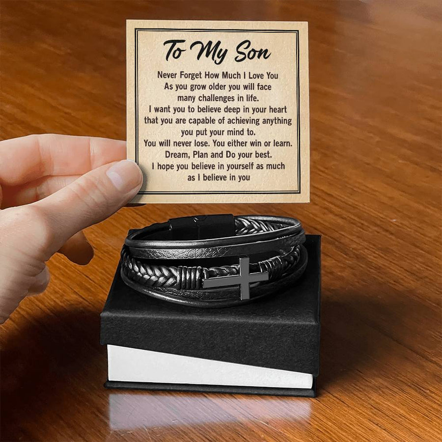 To My Son Bracelet from Mom and Dad, Mother to Son Leather Bracelet, Unique Birthday Day Gifts